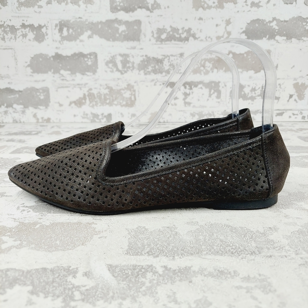 New Mia Esie Black Laser Cut Pointed Toe Flats O18